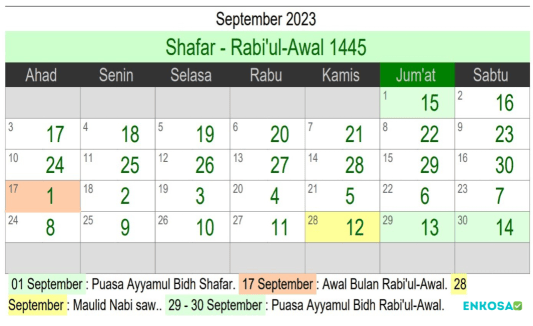 Kalender Hijriyah September 2023 Dan Jadwal Puasanya