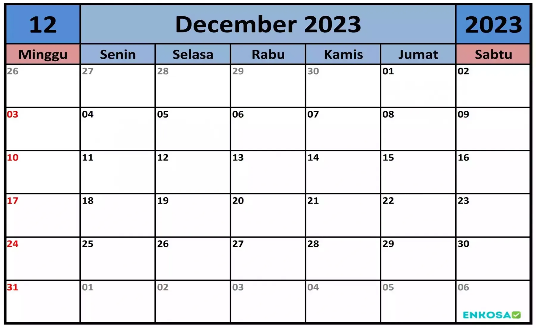 Download Kalender Planner Desember 2023 PDF